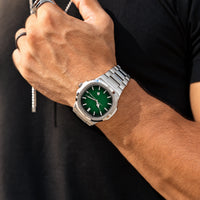 Harbor 41mm, Green, on the wrist, close-up