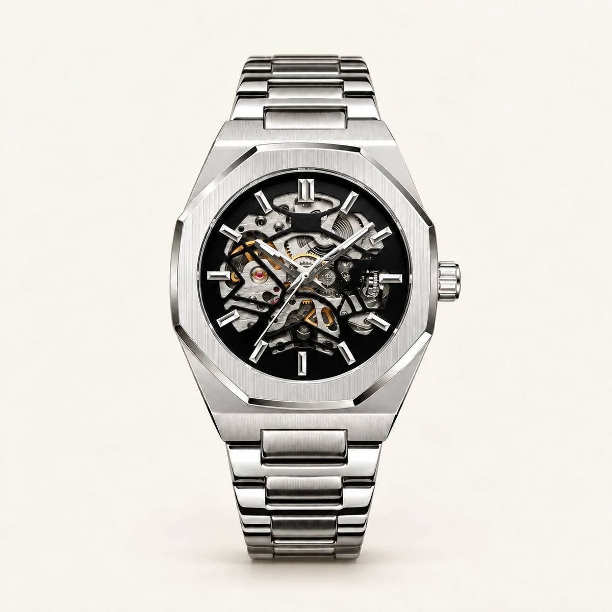 Aldenvar Octagon Skeleton 42mm, Silver, front view