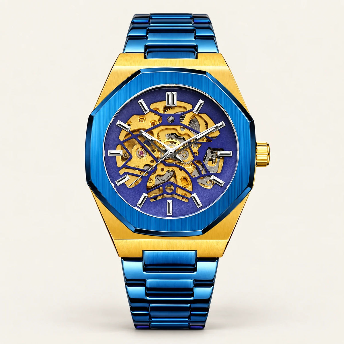 Aldenvar Octagon Skeleton 42mm, Blue / Gold